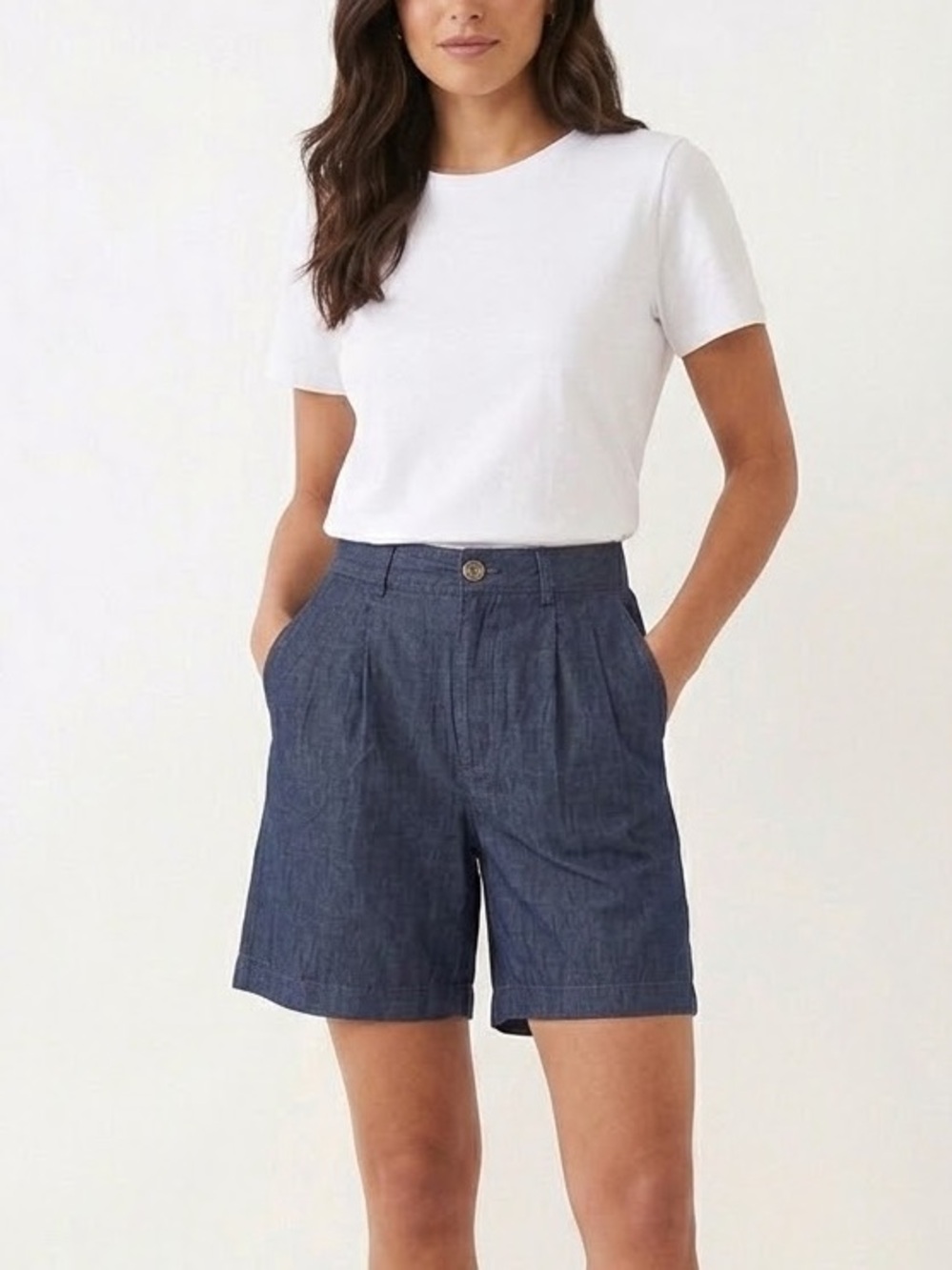 Mango Navy Pleated High-Rise Women's Shorts
